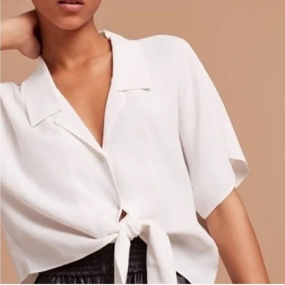 Wilfred Women's Cream Button-Up ARITZIA White Huang Tie Front Collared Blouse
